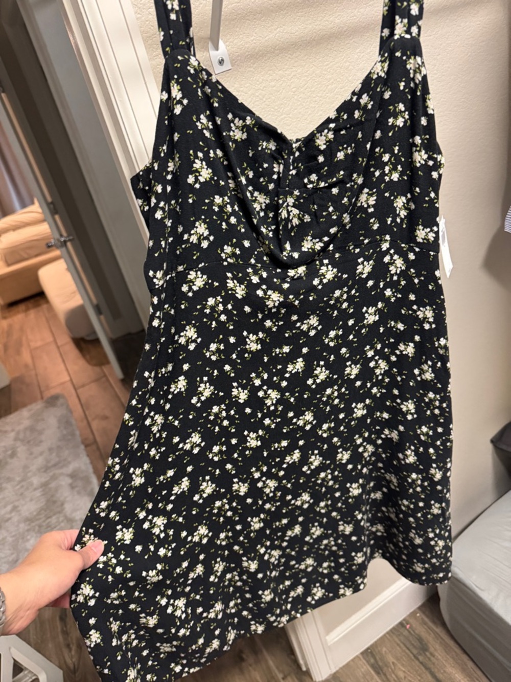 Old Navy Black Floral Slip Dress with White & Lime Buds